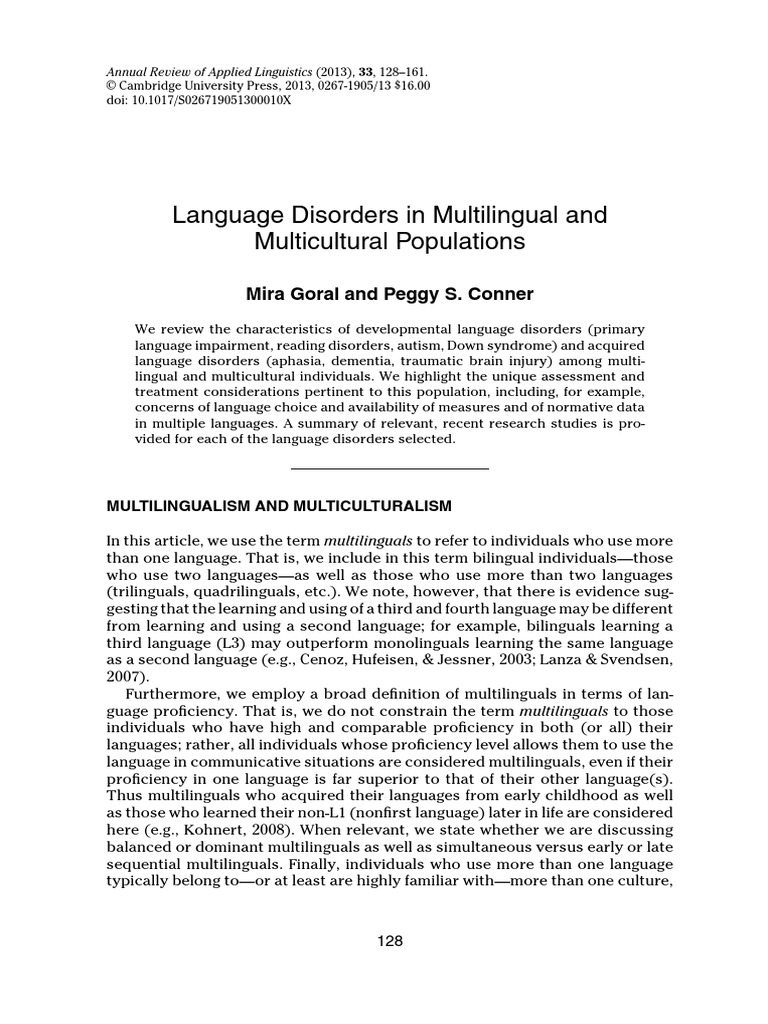 Language Disorders in Multilingual Contexts | PDF | Multilingualism ...