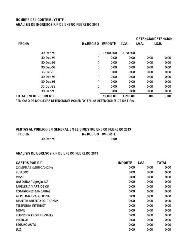 Calculo Rif Isr e Iva 2019 PDF Impuesto al valor agregado