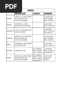 Menu For Canteen