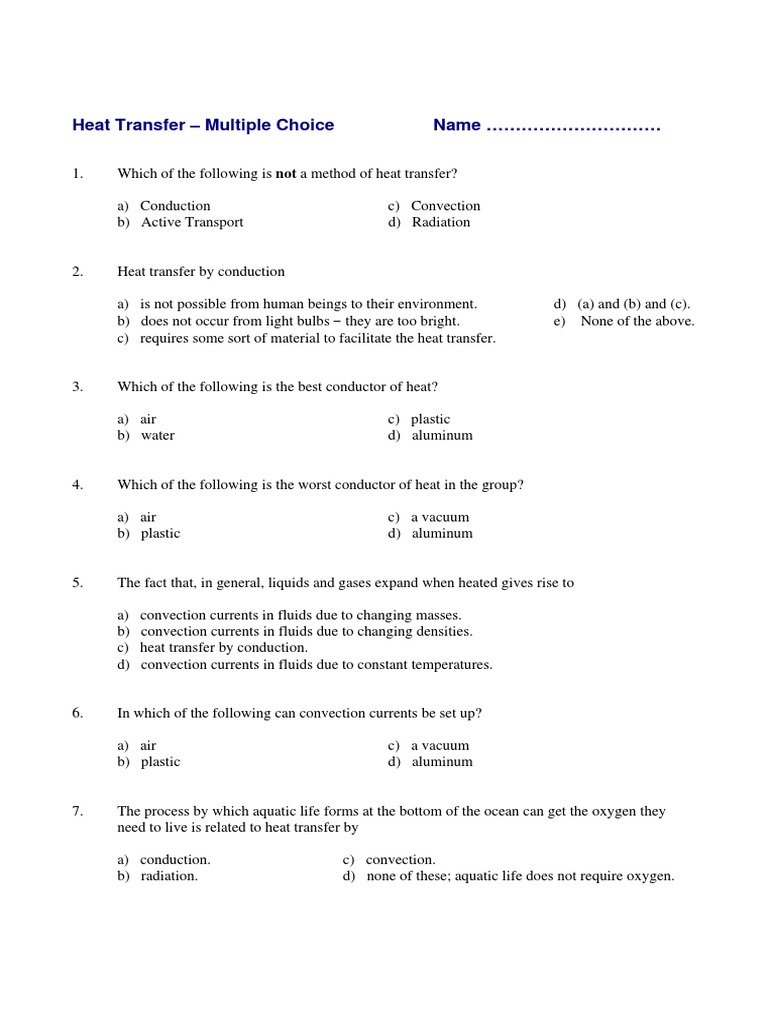 MCQ Science PDF Heat Transfer Convection