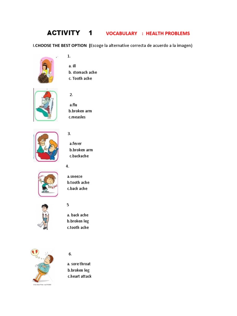 Activity 1: Vocabulary: Health Problems | PDF