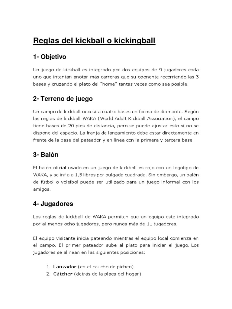Reglas Del Futbais o Kickball | PDF | Lanzador | Asociación de Futbol