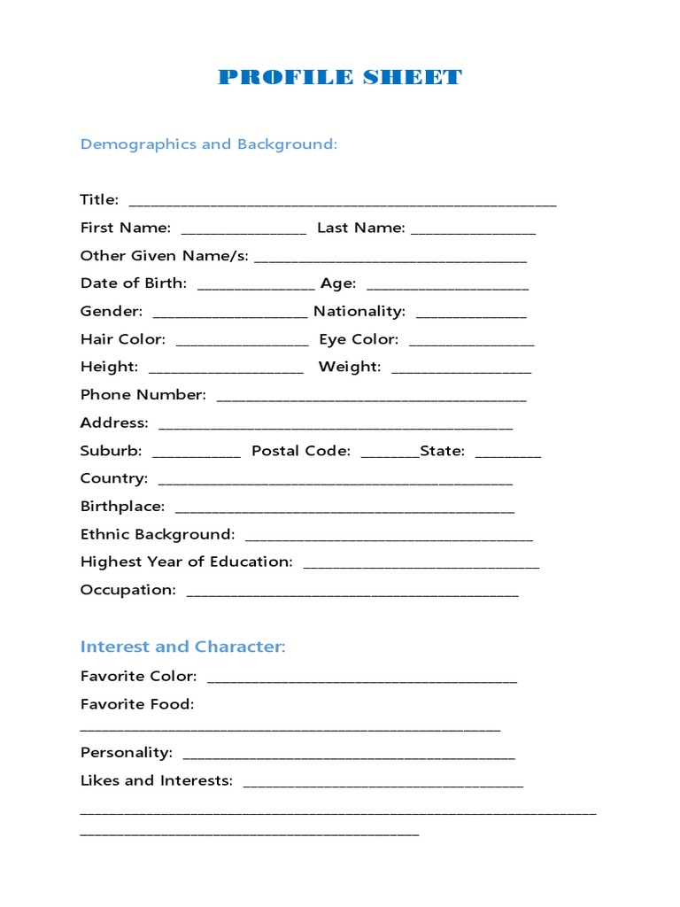 Personal Profile Information Sheet | PDF