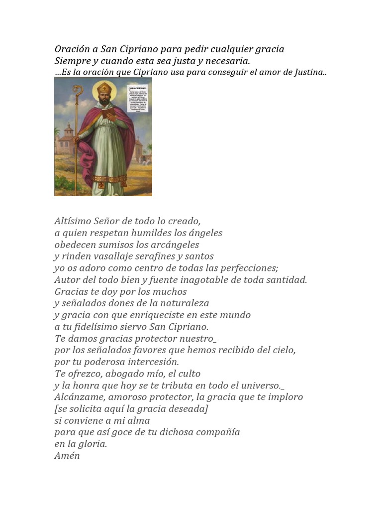 Oración A San CIPRIANO para Pedir Cualquier Gracia | PDF | Oración ...