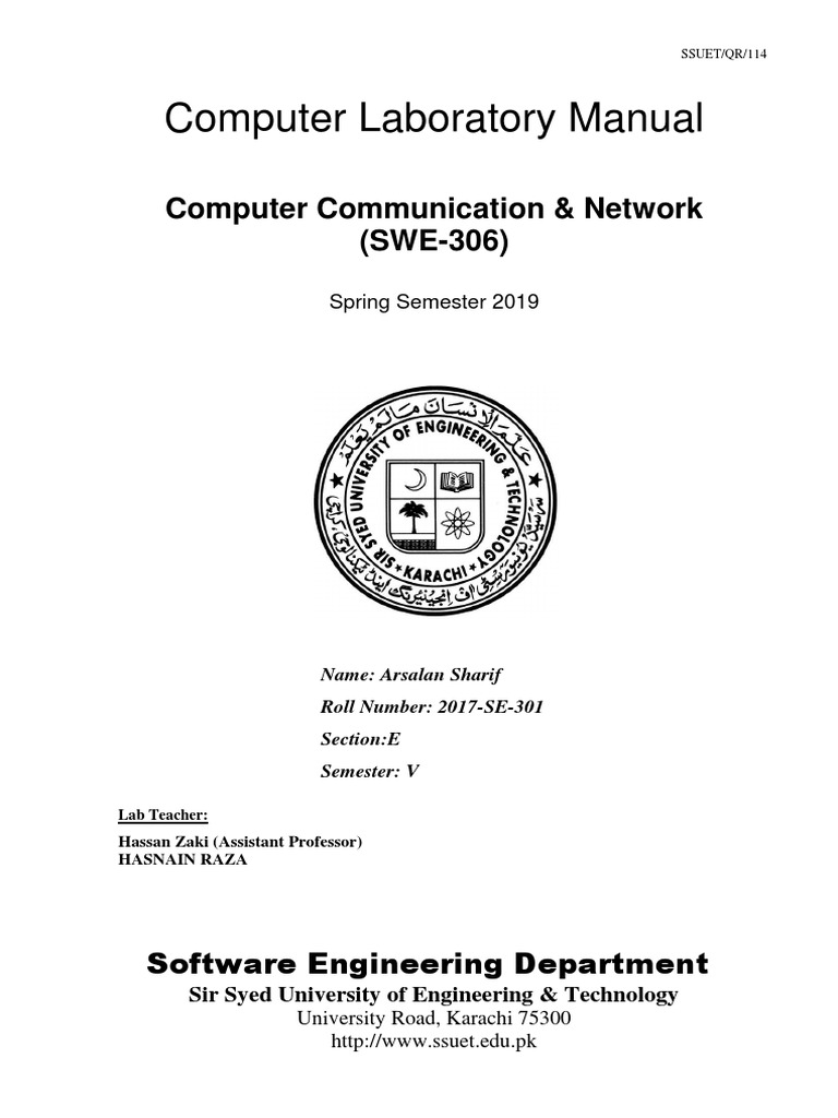 SSUET Computer Lab Manual for Computer Communication & Network | PDF