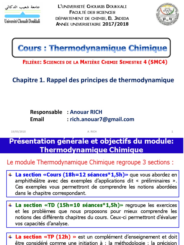 Exemples en thermodynamique chimique | PDF | Entropie | Enthalpie