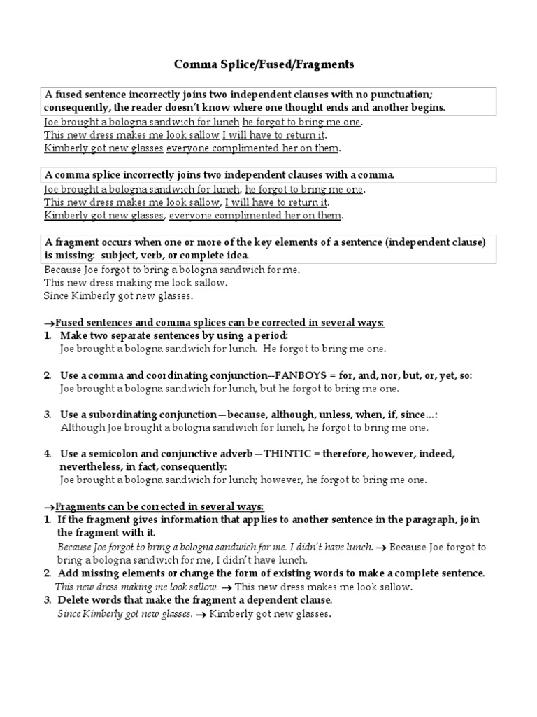 Fixing Comma Splices and Fragments | PDF
