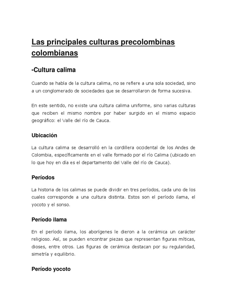 Las Principales Culturas Precolombinas Colombianas | PDF | Colombia ...