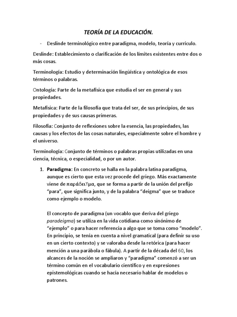 Teoría de la Educación y Hominización | PDF | Paradigma | Modelo conceptual