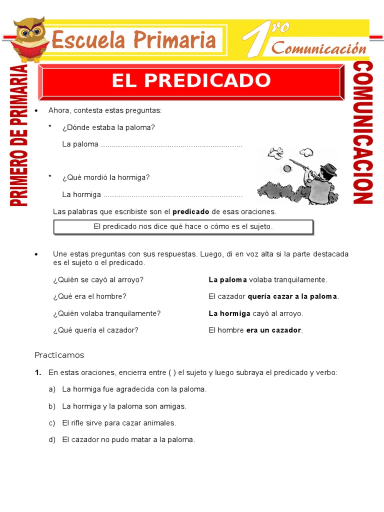 Predicado y Sujeto para Primer Grado | PDF | Predicado (Gramática ...