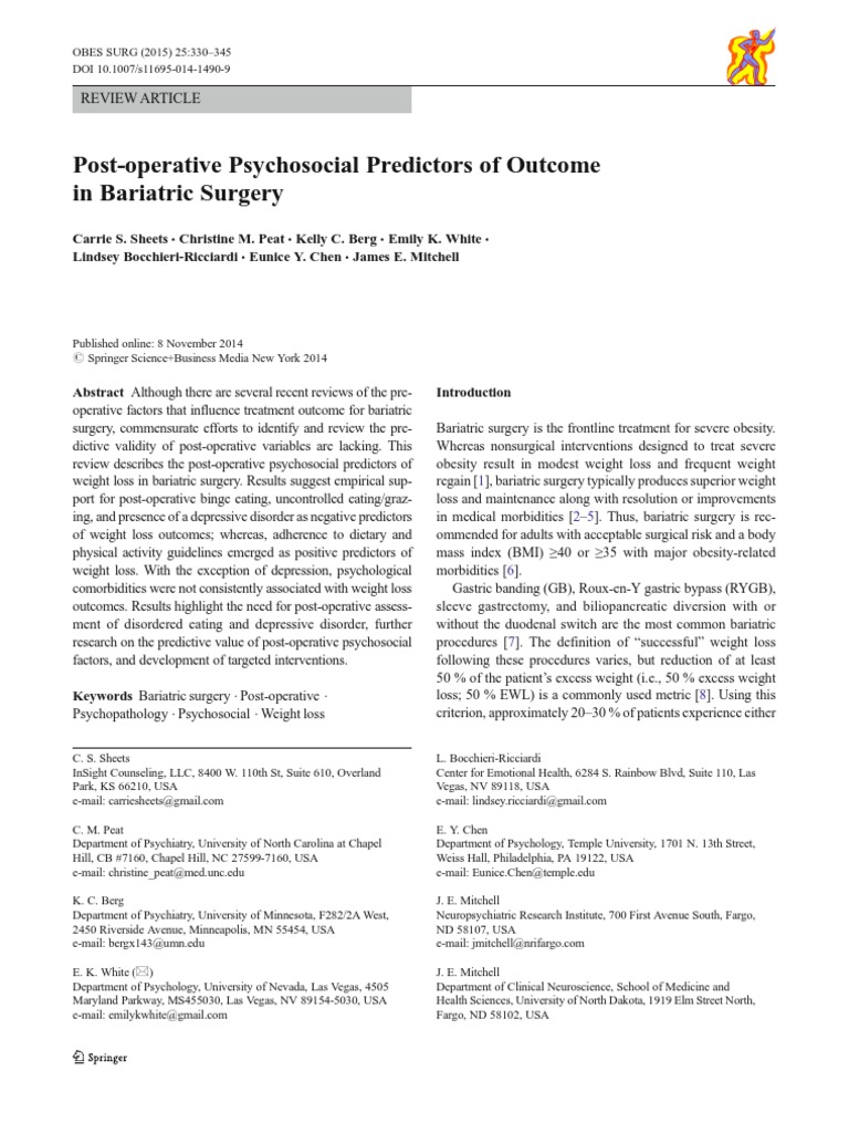 Post-Operative Factors in Bariatric Surgery | PDF | Bariatric Surgery ...