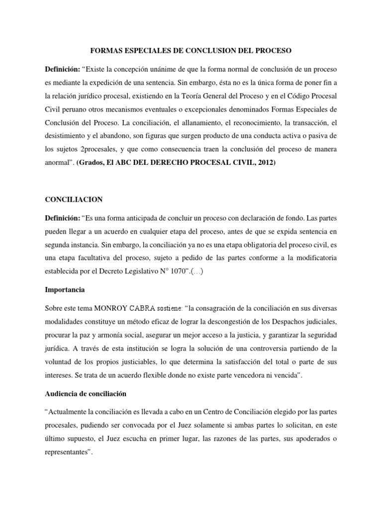 Formas Especiales de Conclusión Procesal | PDF | Demanda judicial ...