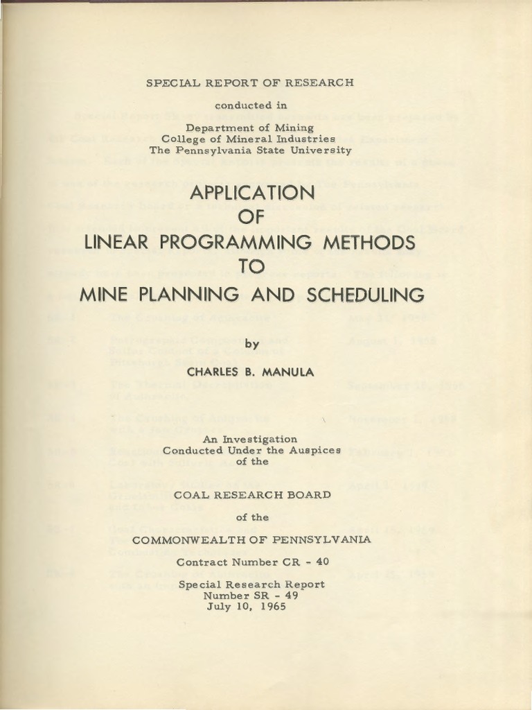 Linear Programming in Mine Scheduling | PDF | Coal | Mathematical Model