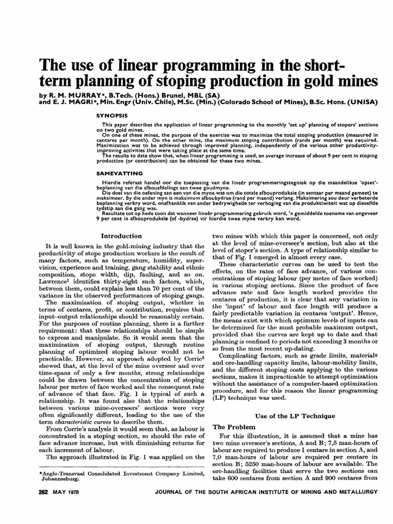 Linear Programming for Gold Mine Planning | PDF | Mathematical ...
