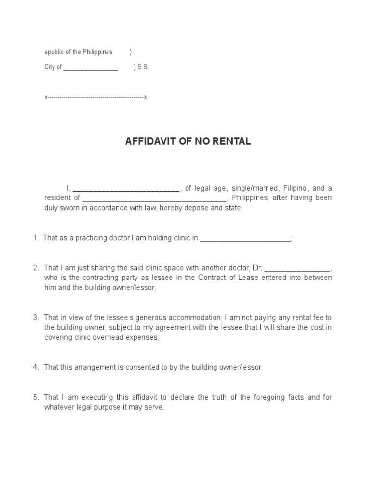 Affidavit of No Rental Agreement | PDF