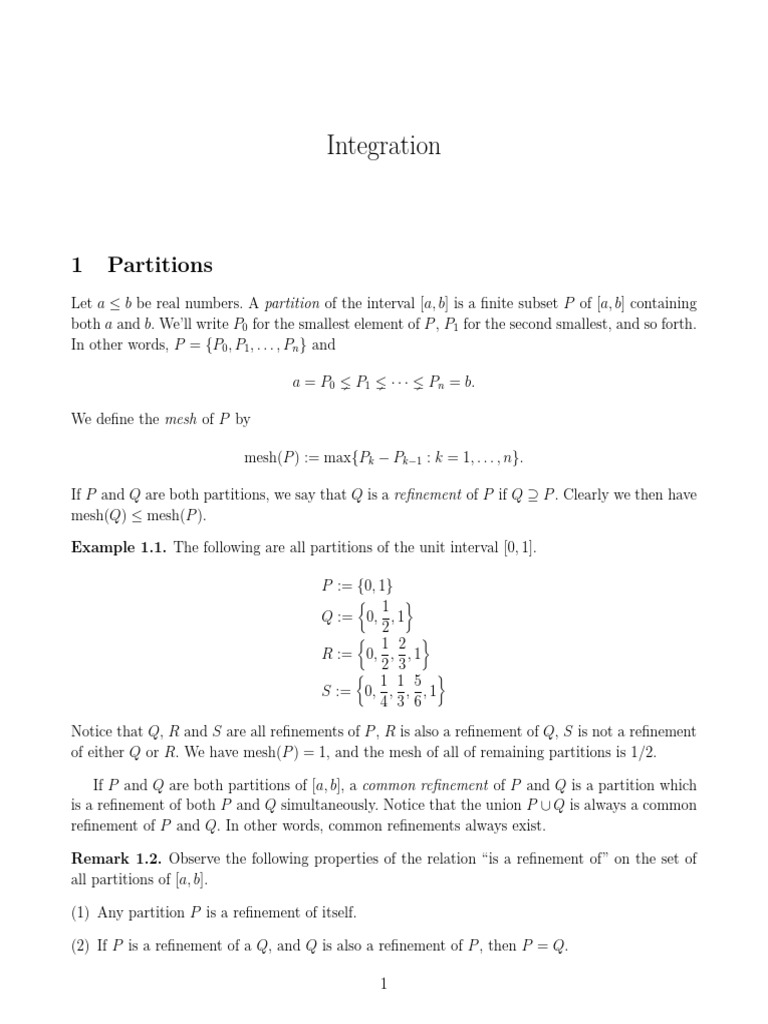 Integration 1 Partitions PDF Abstract Algebra Mathematical Relations