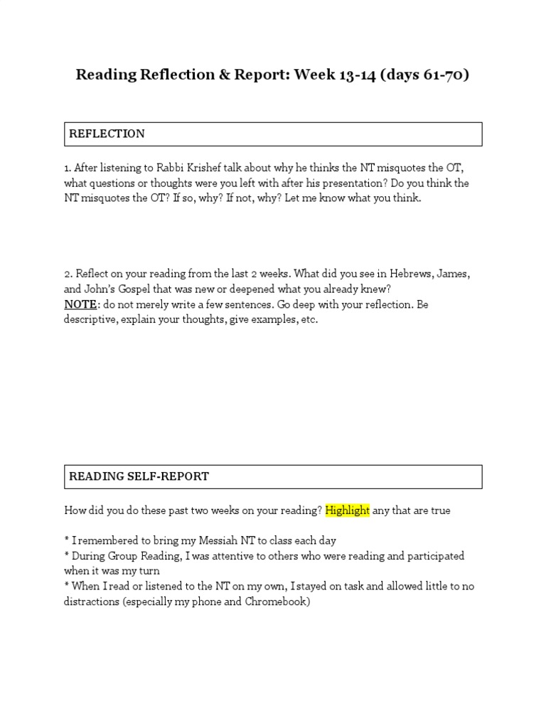 Week 13-14 Reading Reflection Report | PDF | Career & Growth | Self ...