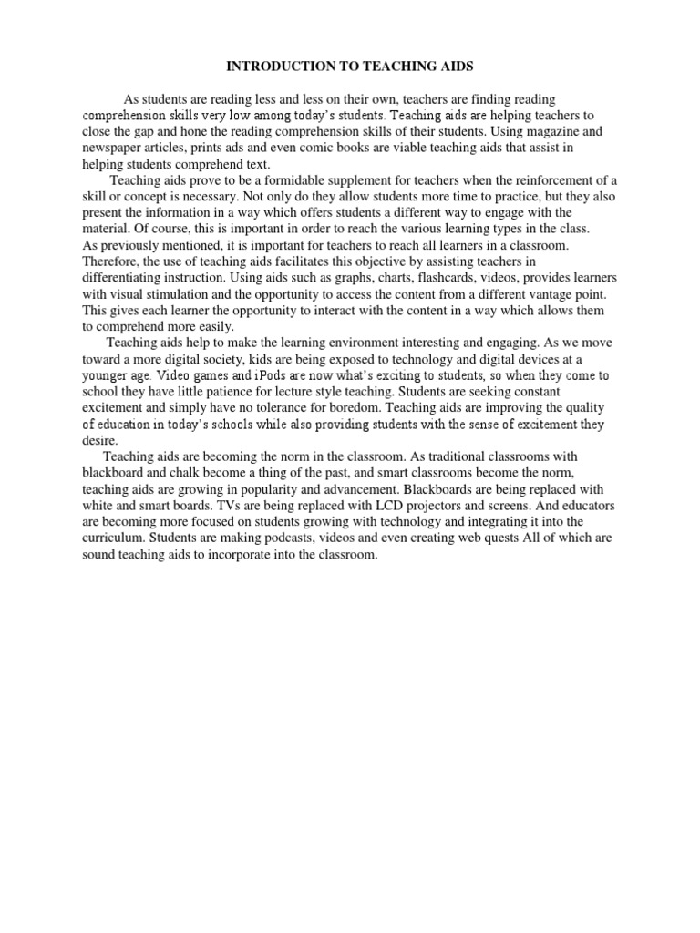 Introduction To Teaching Aids PDF Lecture Teachers