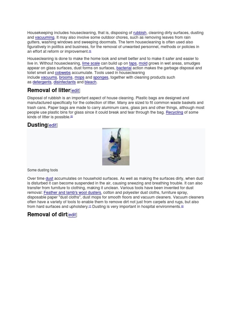 Removal of Litter Rubbish Vacuuming PDF Housekeeping Industrial