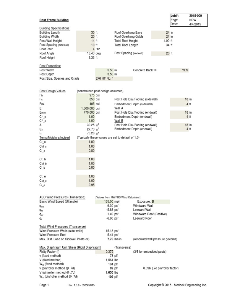2015-009 Post Frame Design | PDF | Truss | Roof