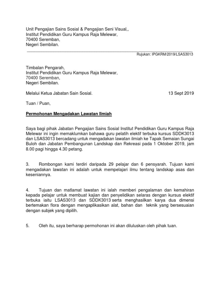 Contoh Surat Untuk Memaklumkan Kepada Pengarah Mengenai Penyanbungan Pengajian