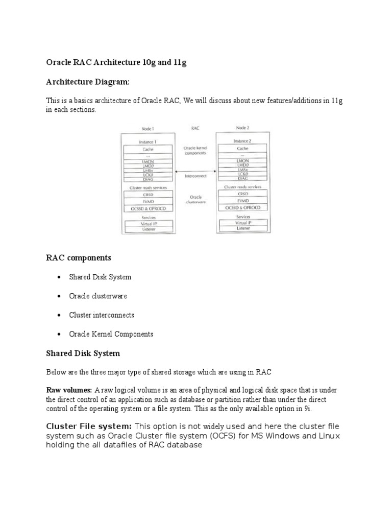 Oracle RAC Architecture 10g and 11g Architecture Diagram | PDF | Oracle ...