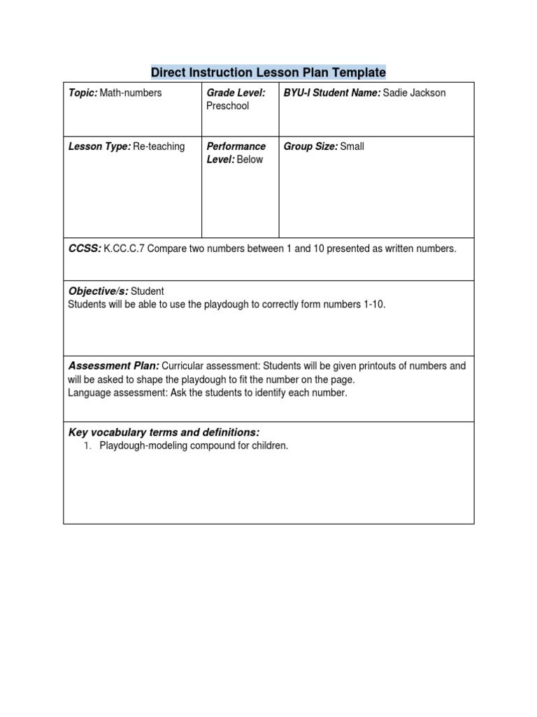 Direct Instruction Lesson Plan Template: Ccss | PDF | Understanding ...