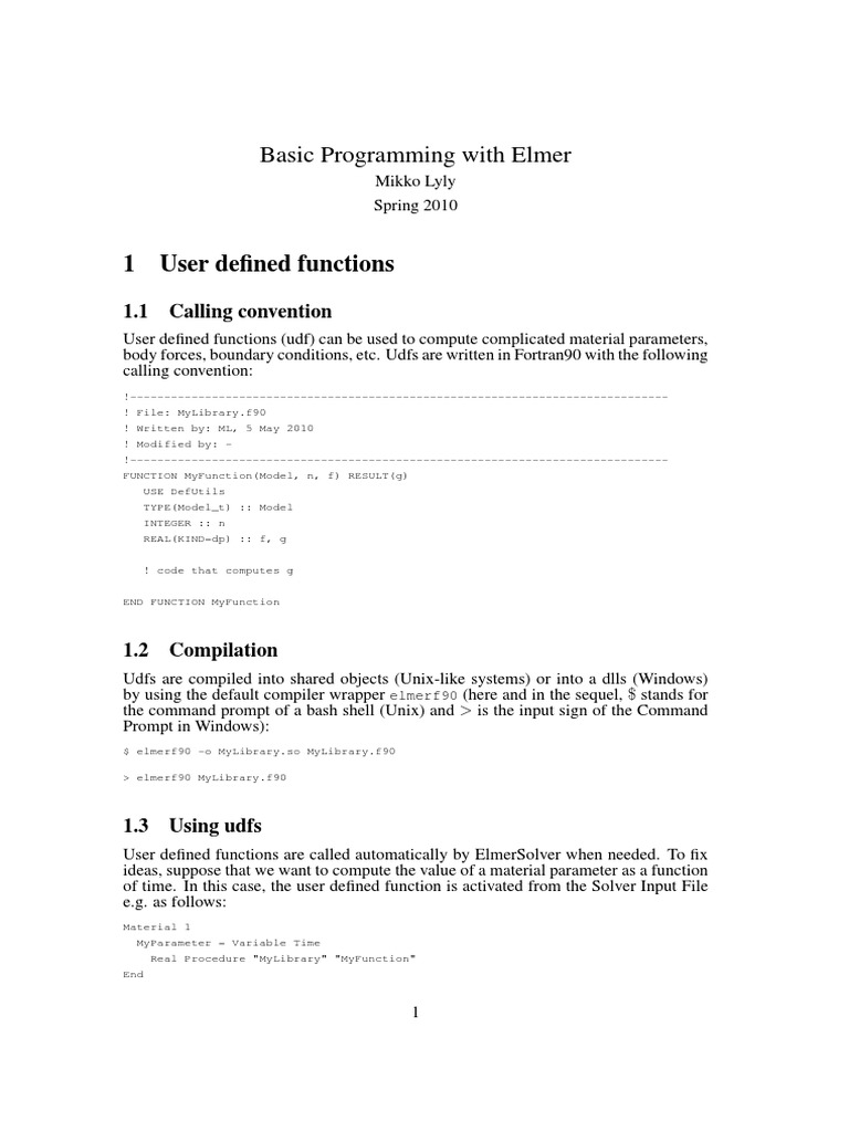 Basic Programming With Elmer: 1.1 Calling Convention | PDF | Subroutine ...