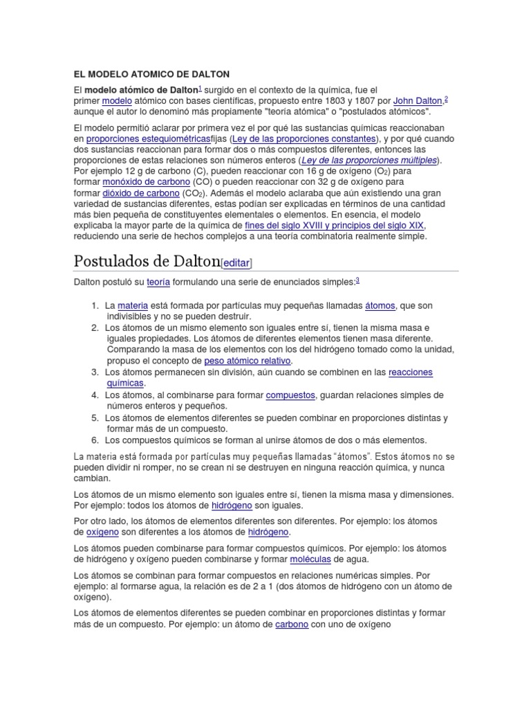 Modelo Atómico de Dalton: Teoría y Postulados | PDF | Mecánica cuántica ...