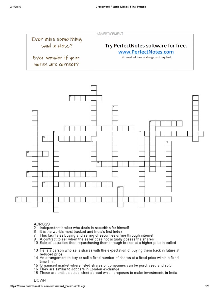 Crossword Puzzle Maker Final Puzzle PDF Stocks Securities (Finance)
