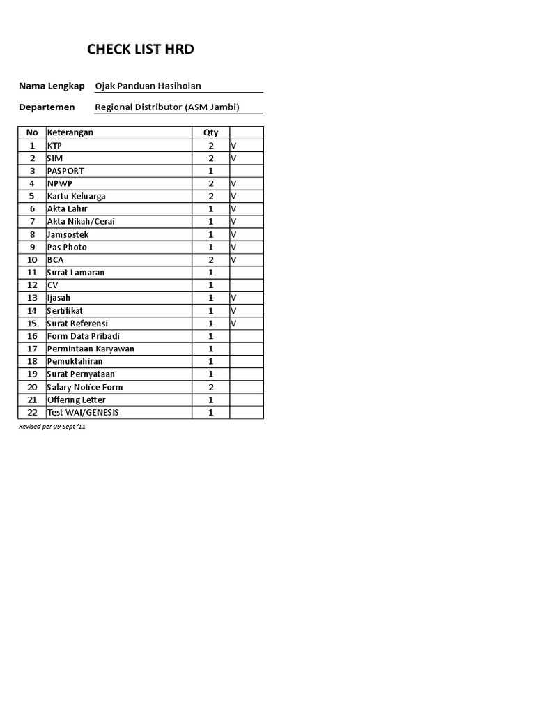 HRD Document Checklist for Employees | PDF