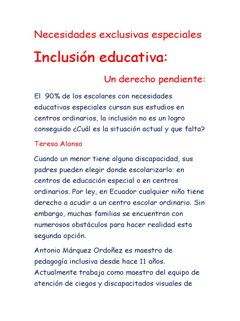 Inclusion Educativa | PDF | Invalidez | Educación especial