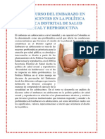 El Discurso Del Embarazo en Adolescentes en La Política Pública Distrital de Salud Sexual y Reproductiva