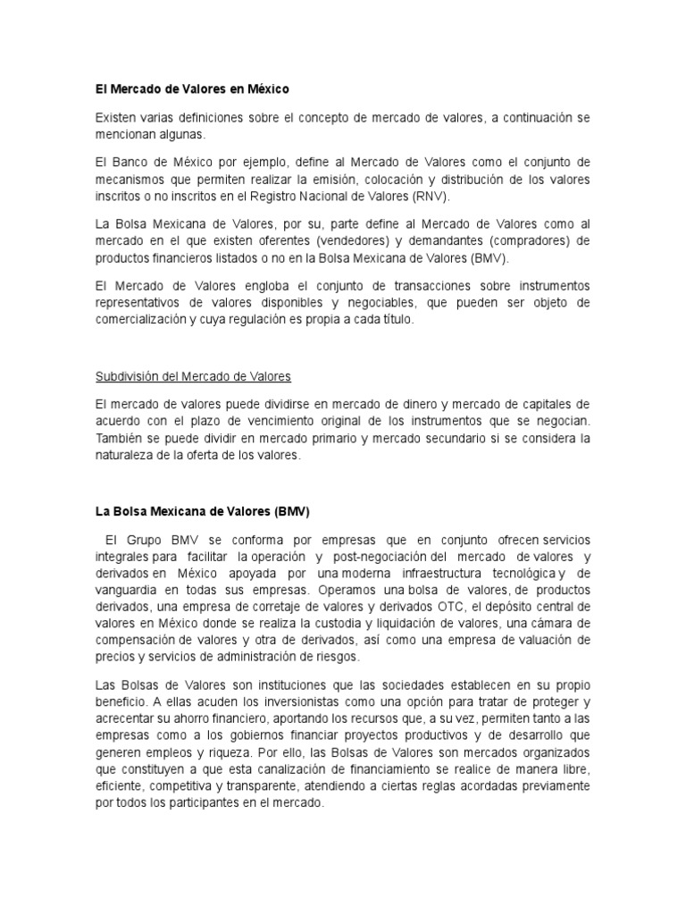 Mercado de Valores en México: Definición y Estructura | PDF | Bolsa ...