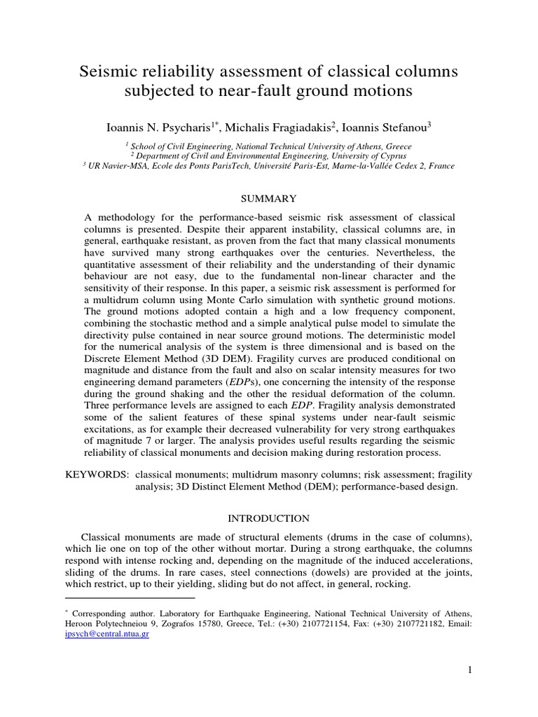 Seismic Risk Assessment of Classical Columns | PDF | Moment Magnitude ...