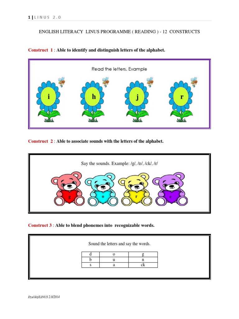 LINUS 2.0: English Literacy Constructs | PDF | Semiotics | Human ...