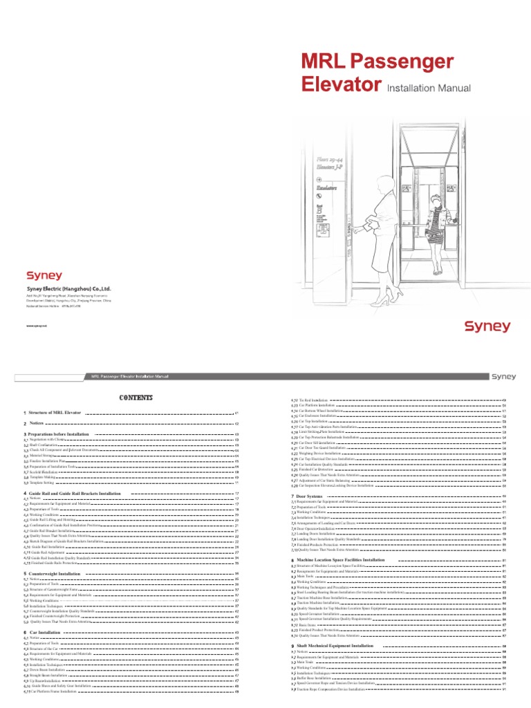 Installation Manual For Mrl Type Pdf Elevator Scaffolding