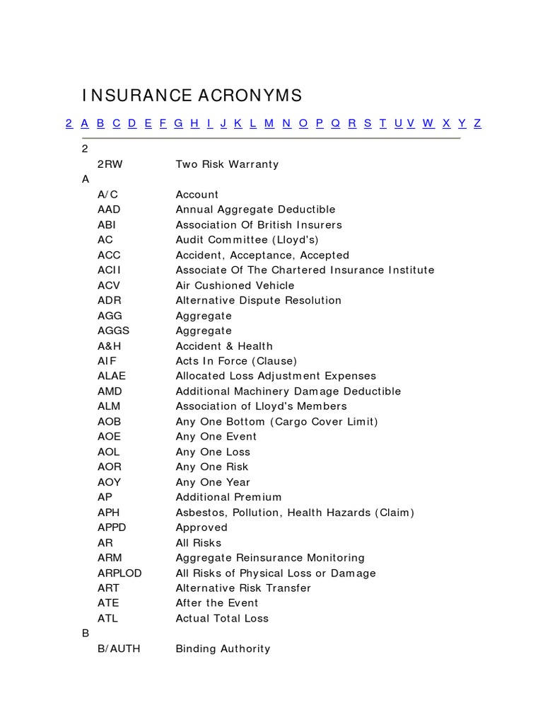 Insurance Acronyms PDF Reinsurance Insurance