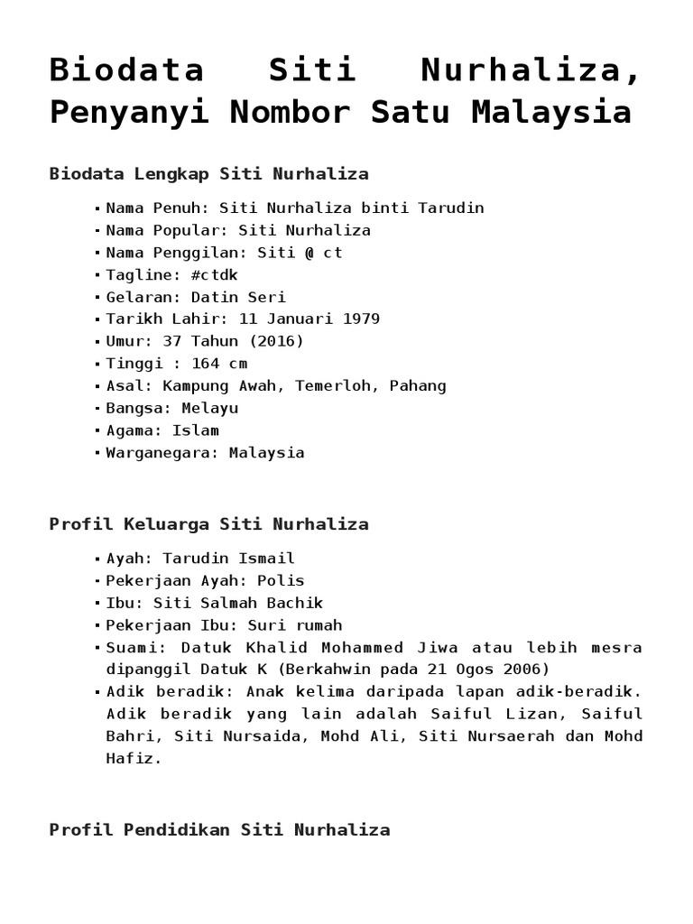 Biodata Siti Nurhaliza Pdf