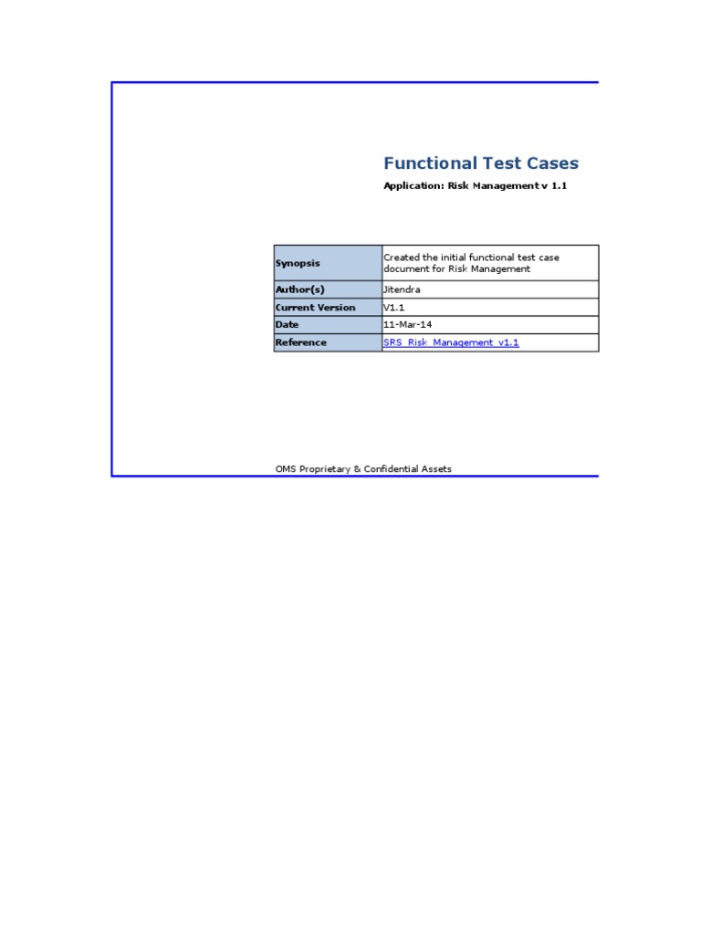 Functional Test Cases: Application: Risk Management V 1.1 | PDF ...