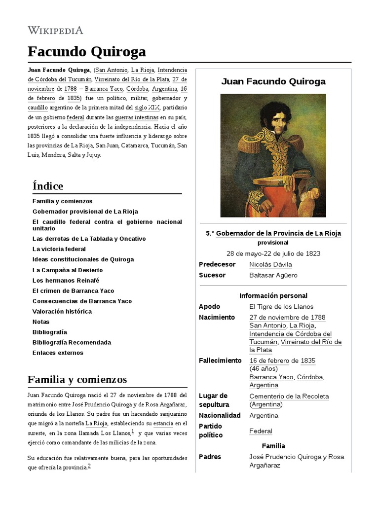 Facundo Quiroga PDF Argentina Agitación