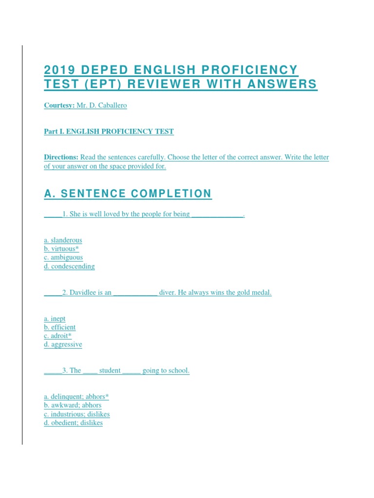 DEPED English Proficiency Test Reviewer | PDF | Human
