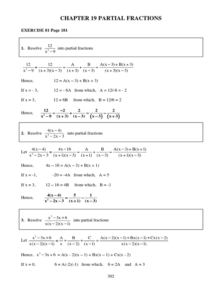Partial Fraction Decomposition Exercises | PDF | Abstract Algebra ...