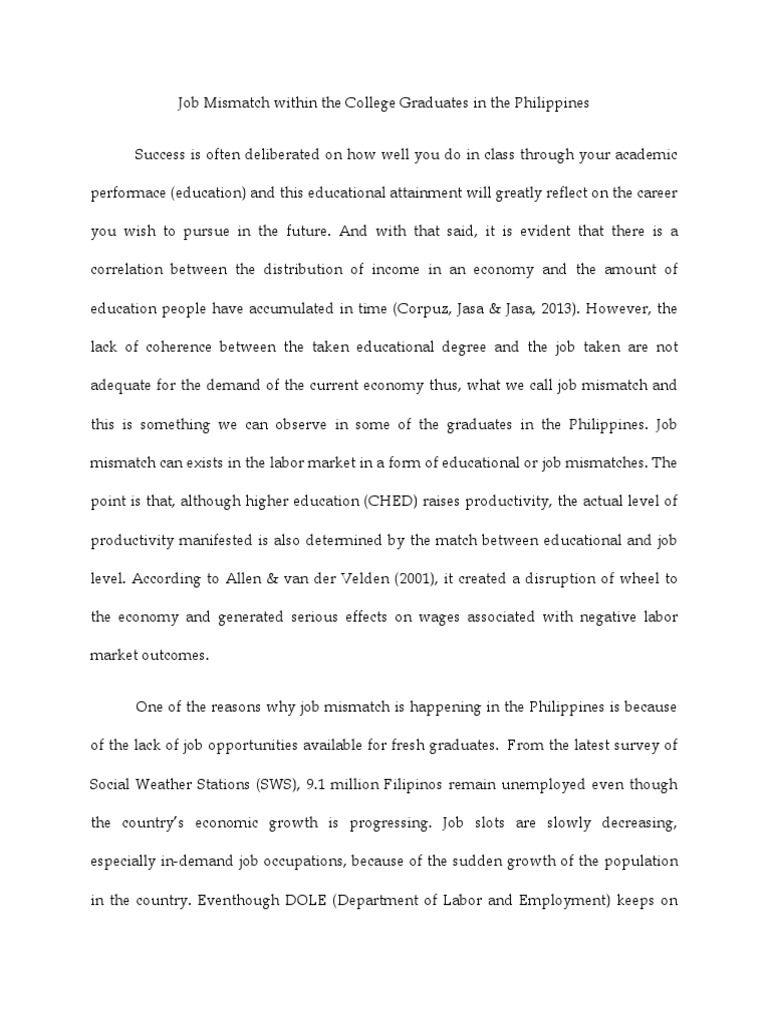 Education and Job Mismatch in The Philippines | PDF | Unemployment ...