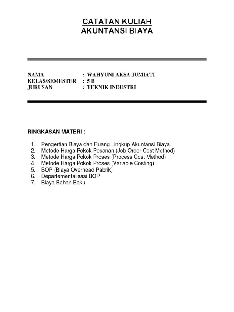 11++ Contoh Soal Biaya Overhead Pabrik Departementalisasi
