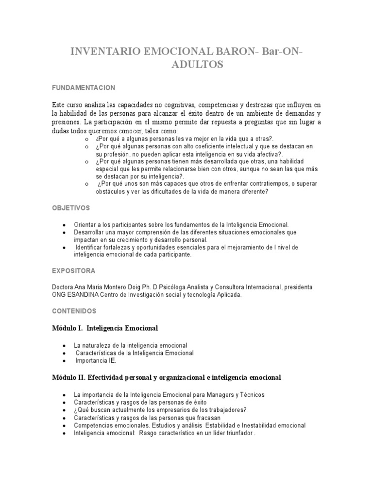 Test de Baron | PDF | Inteligencia emocional | Inteligencia