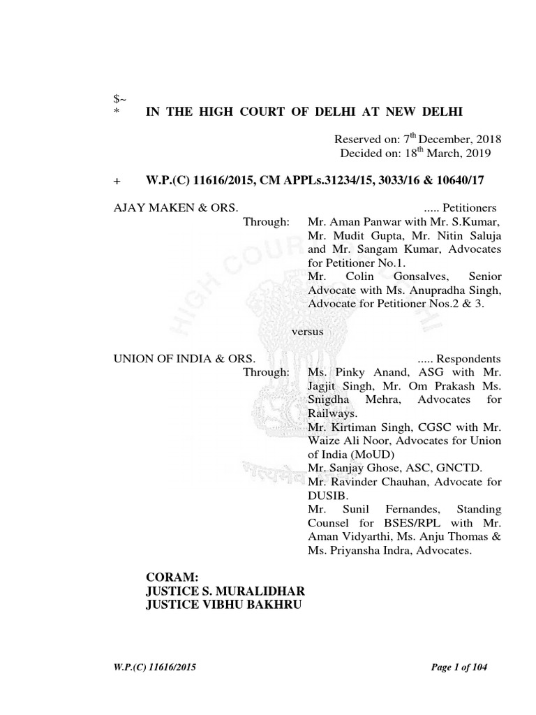 Delhi High Court Ruling on Slum Evictions | PDF | Toilet | Treaty