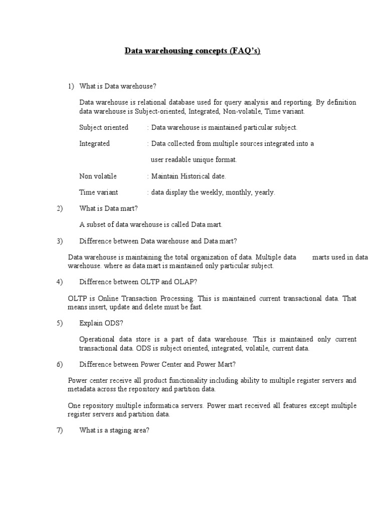DWH Concepts FAQs1 | PDF | Data Warehouse | Databases
