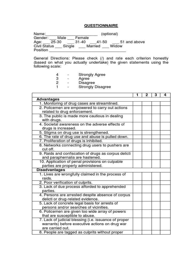 Questionnaire Drugs Substance Abuse Government