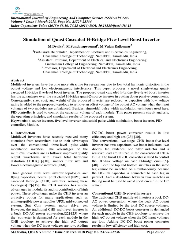 Simulation of Quasi Cascaded H-Bridge Five-Level Boost Inverter | PDF ...